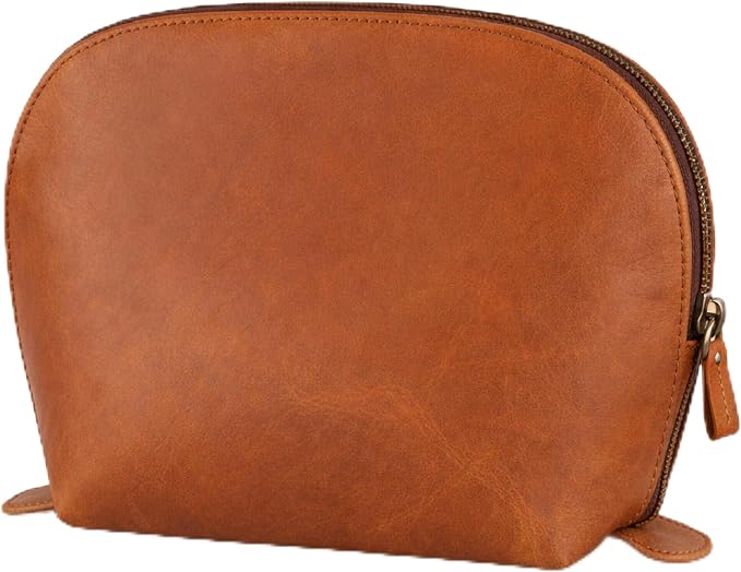Genuine Leather Toiletry Bag for Men & Women, Leather Makeup Bag, Travel Dopp Kit Organizer with YKK Zipper, Handmade Cosmetics Case for Toiletries & Makeup (9 x 6 x 4 Inch) Tan