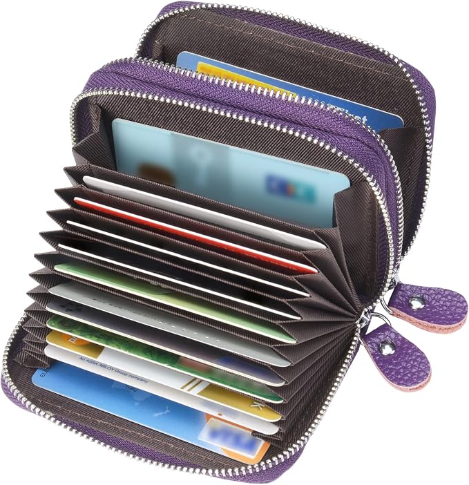 traderplus Women's RFID Blocking Leather Zipper Card Wallet Small Purse Credit Card Case Holder for Mother Day Gift (Purple)