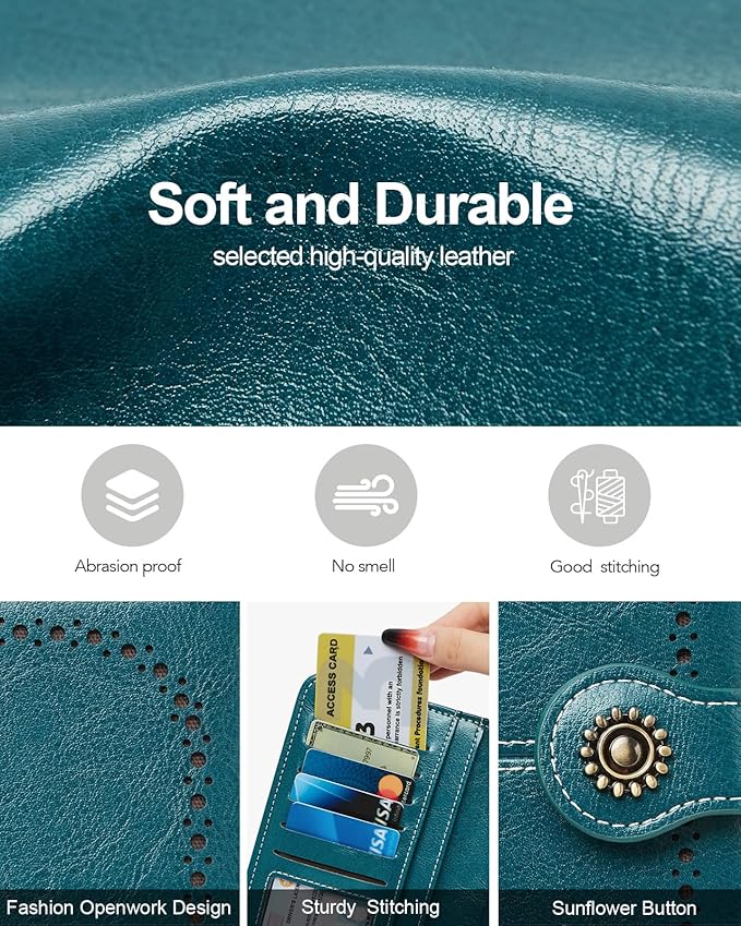 TFKGS Wallet for Women RFID Blocking Leather Large Capacity Card Holder Ladies Phone Clutch Travel Long Purse Wristlet | RFID Blocking, Leather, Large Capacity, Ladies, Travel