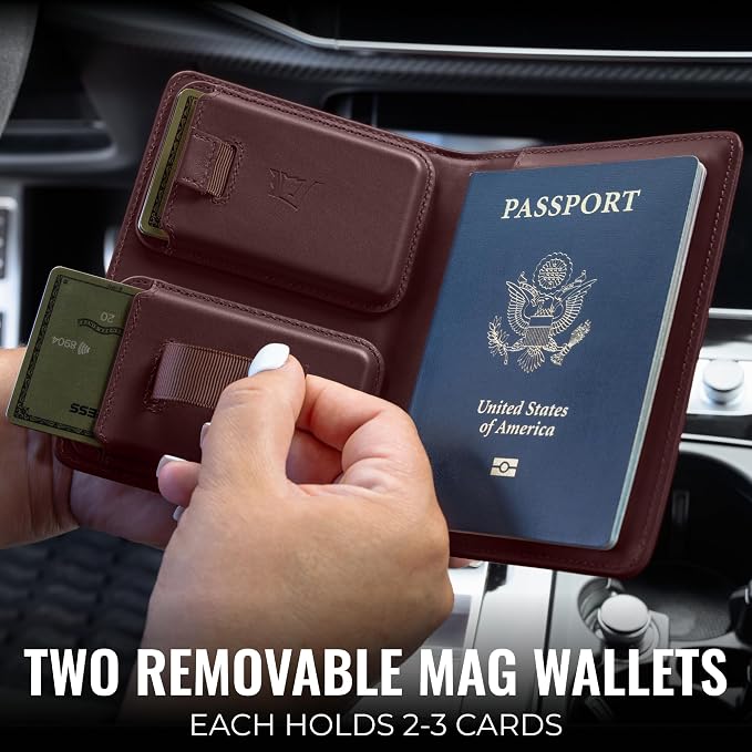 Kings Loot Passport Holder Wallet – RFID Blocking Leather Travel Wallet with Built-in Airtag Holder – Holds 1-6 Cards & Passport – Easy Pull Tab – Slim & Stylish Wallets (Berrywood)