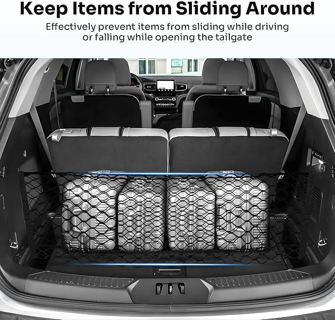 Canvcle Trunk Cargo Net for 2020-2026 Ford Explorer Accessories Envelope Style Mesh Trunk Net Organizer and Storage Stretchable Adjustable Elastic Nylon Rear Cargo Netting with Hooks