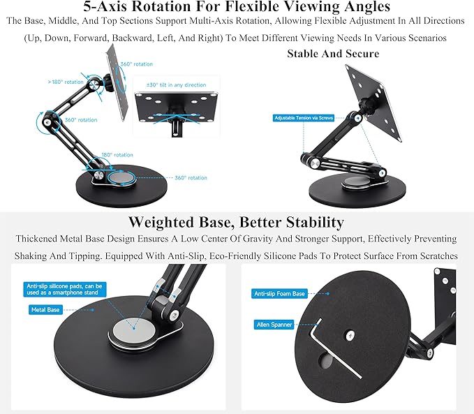 VESA Monitor Stand, Compatible with Up To 19inch Monitors, Supports 50 x 50 / 75 x 75 / 100 x 100 (mm) VESA Mounting Holes,Supports Multi-axis Rotation, Portable Adjustable Foldable