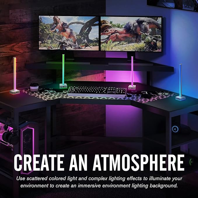 EZDIY-FAB USB LED Light Bar Headphones Stand, Desktop Atmosphere RGB Backlight,50 Built-in Color Modes, Headphone Holder for Gamers Gaming PC Accessories Desk- White- 1 Pack