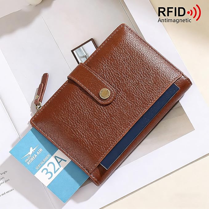 Slim RFID Blocking Passport Holder Wallet,PU Leather Travel Card Organizer,Lightweight Passport Case for Women Men (Brown)