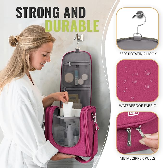 BOACAY Extra Large Hanging Travel Toiletry Bag for Women and Men, Makeup Bag, Bathroom & Shower Organizer Kit for Accessories, Cosmetics, Essentials