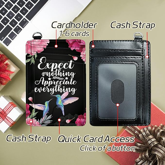 Small Travel Wallets, Humingbird Flower Slim Minimalist Front Pocket Wallet with Wristlet, RFID Blocking PU Leather Credit Card Holder with ID Window Change Purse for Men Women