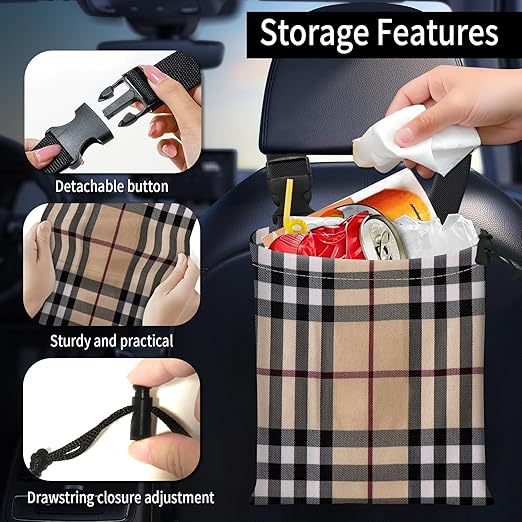 Car Trash Bag Large Hanging Can for Back of Seat, Cute Waterproof Car Garbage Bag for Vehicle, Travelling, Outdoor Luxury Plaid