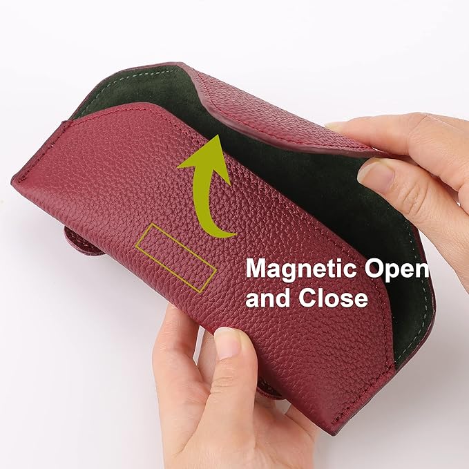Magnetic Sunglass Holder for Car Visor Clip, Leather Car Glasses Holder, Visor Accessories Eyeglasses Holder Glasses Storage Case (02-Red)