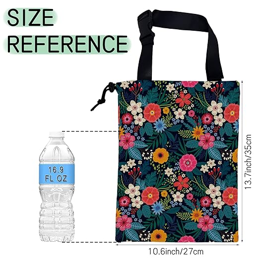 Colorful Flowers Car Garbage Bag,Waterproof Small Car Trash Bag Hanging Back of Seat,Drawstring Hanging Car Trash Bag with Adjustable Buckle for Car Accessories