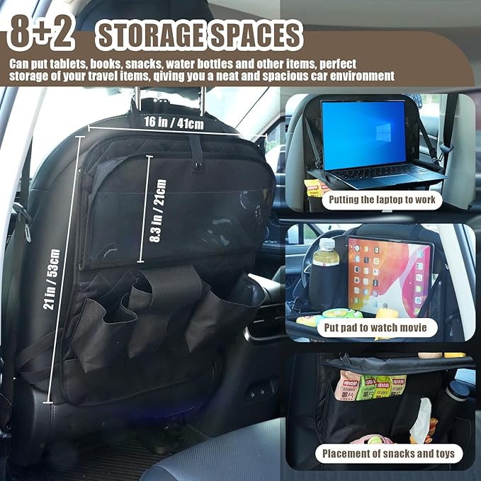 XDV Car Seat Organizers,Multi-functional Back Seat Protectors, Storage Pouches, Child kicking prevention and Tray Holders Kick Mats Back (for Cars, Kids,and Rear Seats) (Black, 1 Pack with Food Tray)