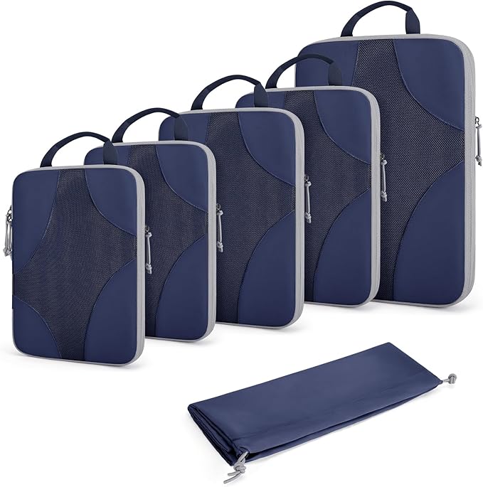BAGSMART Compression Packing Cubes for Travel, Compressible Luggage Organizer for Cruise Ship, Lightweight Travel Essentials 6-Pack 1L+2M+2S+1Shoe Bag