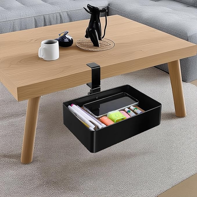 Under Desk Metal Drawer, Under Desk Drawer Organizer, 360° Swivel Hidden Under Desk Storage Drawers Slide out, No Drill Desk Pencil Drawer Organizer Tray for Home Office Storage