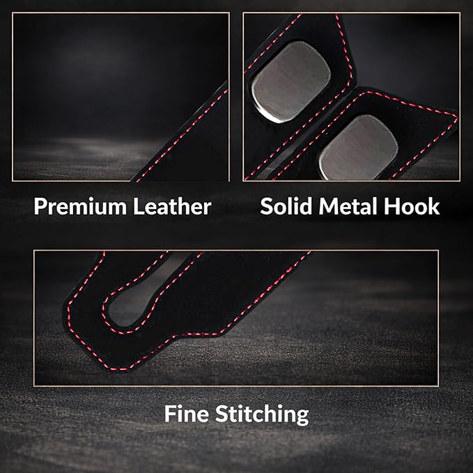 Premium Leather Car Headrest Hooks for Purses, 2 Pack Heavy Duty Car Seat Hooks, 360° Rotatable Back Seat Hanger Organizer, Metal Car Hooks for Bags, Groceries, Handbags (2, Black)