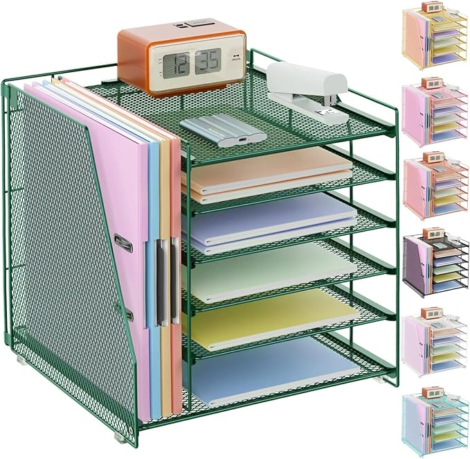 gianotter 6-Tier Paper Organizer With Magazine Holder, Desk Organizers and Accessories, Desk Accessories & Workspace Organizers, File Organizer for Office Supplies Storag (Green, 6-Tier)