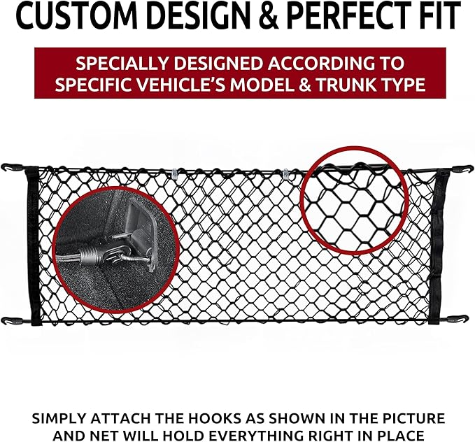 Back Seat Style Automotive Elastic Trunk Mesh Cargo Net for Volvo XC60 2017-2025 - Premium Trunk Organizer and Storage - Luggage Net for Crossover- Best Car Organizer for Volvo XC 60