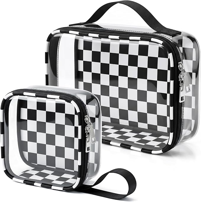 LETGO Checkered Diaper Bag Organizer Pouch Set,TSA Approved Toiletry Bag,Clear Waterproof TPU Makeup Bag Set Travel Organizer Bags for Women and Kids Toiletry Bag Set for Baby and Mom Essentials