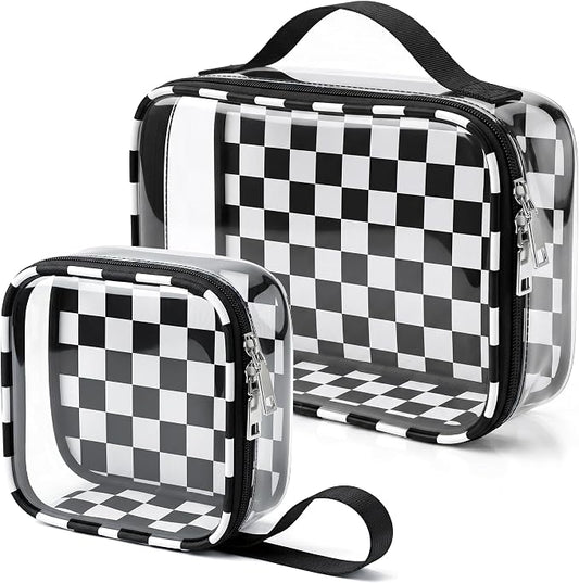 LETGO Checkered Diaper Bag Organizer Pouch Set,TSA Approved Toiletry Bag,Clear Waterproof TPU Makeup Bag Set Travel Organizer Bags for Women and Kids Toiletry Bag Set for Baby and Mom Essentials