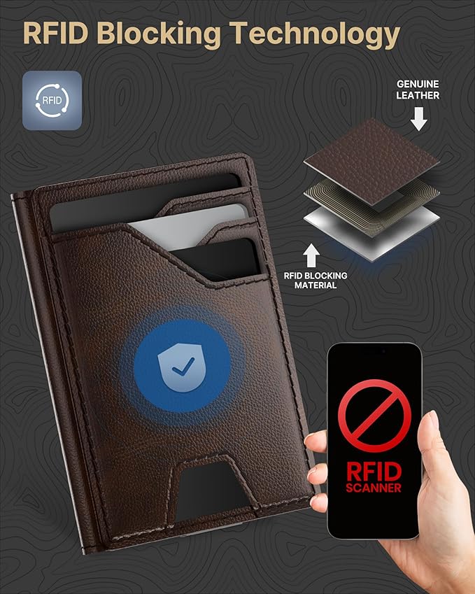 typecase Leather Wallet for Men Card Holder: Premium Genuine Leather, RFID Blocking, Slim, Minimalist, Front Pocket - 15 Cards Capacity | ID Window | Money Clip (Deep Brown)