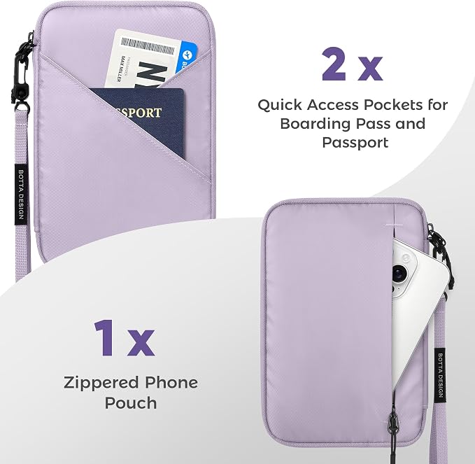 Veki Passport Holder for Travel Women Family, Passport Wallet Bag, RFID Travel Document Organizer, Waterproof Passport Holder for Men, Portable Case for Cards, Cash, Tickets, ID (Purple, L)