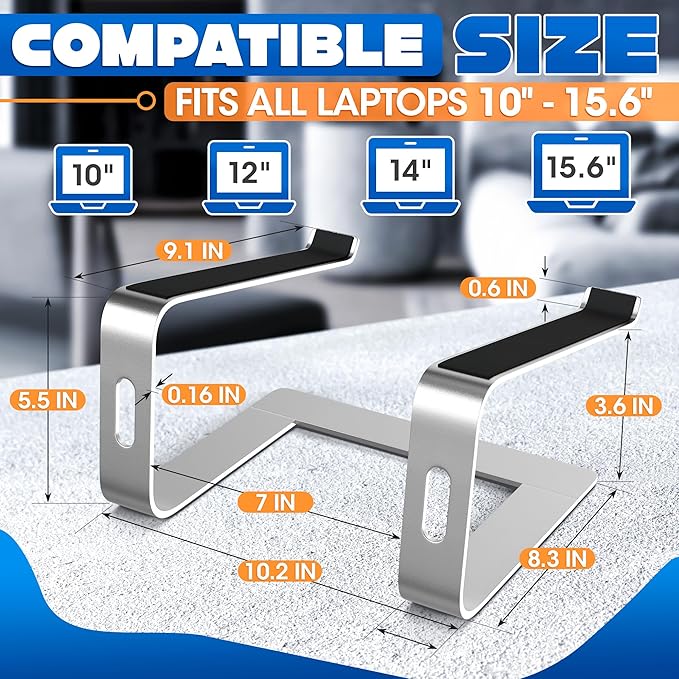 Portable Laptop Stand for Desk ??Ergonomic, Sturdy Aluminium Laptop Riser for Desk with Anti-Slip Bottom, Compatible for 10-15.6?²â€?Notebook - Improved Cooling, Comfort, Productivity, and Posture