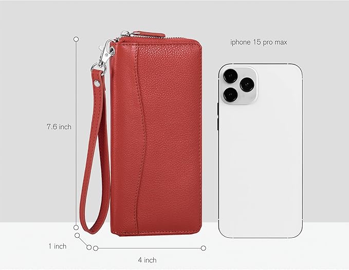 Orange Leather Wallet for Women - RFID Womens Wallet Clutch with 8 Credit Card Holder, Coin Pocket, Gift for Women’s Teens Ladies