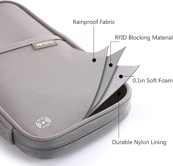 VanFn RFID Travel Passport Wallet, Family Passport Holder, Trip Document Organizer P.Travel Series (Nylon - Grey)