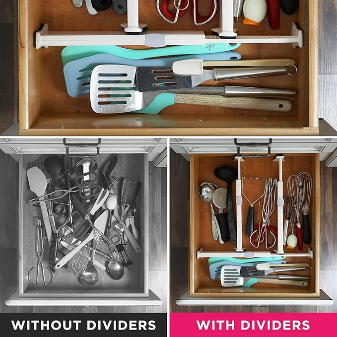 6 Drawer Organizer and Dividers, Organize Silverware and Utensils in Home Kitchen, Divider for Clothes in Bedroom Dresser, Designed to Not Snag Underwear and Bra Fabrics, Bathroom Storage Organizers
