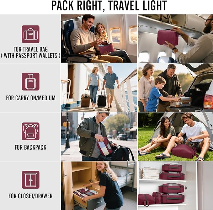 Veken 8 Set Packing Cubes for Travel Essentials, Gifts for women, Suitcase Organizer Bags in 4 Sizes, Carry-On Luggage Accessories with Large Laundry & Hanging Toiletry Bag, Must-Have for Airplane