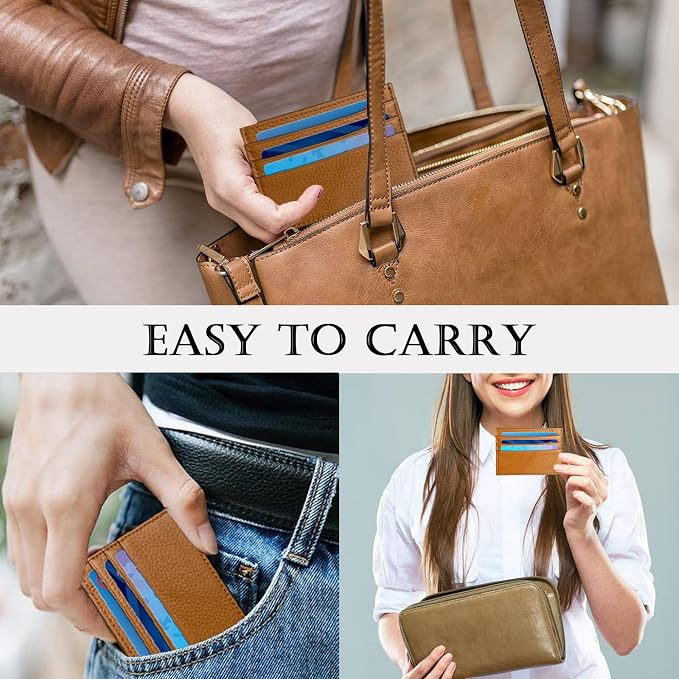 WOXVM Credit Card Holder Wallet RFID Blocking Slim Credit Card Cases Holder Premium Leather Minimalist Front Pocket Small Wallet with 6 Card Slots and 1 Pockets for Men Women (Brown)