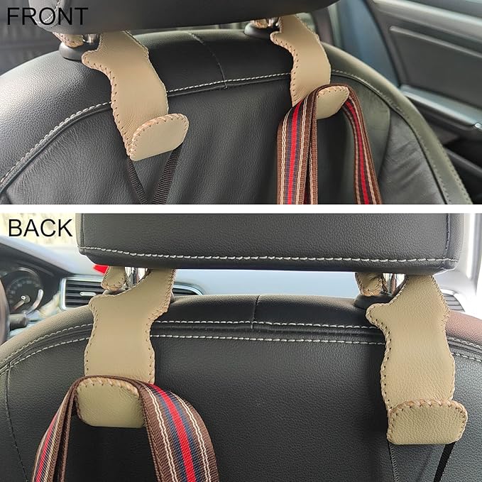 yicheyiyou Car Hooks Universal Car Vehicle Back Seat Headrest Hanger Holder Hook Microfiber Leather & Stainless Steel for Bag Purse Cloth Drink Grocery (Beige)