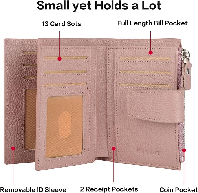 Lavemi Small Compact Women Wallet RFID Blocking Genuine Leather Bifold Purse with ID Windows