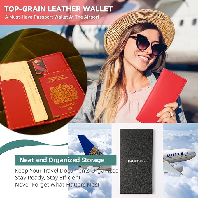 Genuine Leather RFID Blocking Long Passport Holder Passport Cover (Grey)