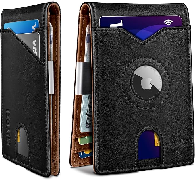 miyozi Airtag Wallet for Men,with Money Clip 11 Cards Slim Front Pocket Leather RFID Blocking Wallet with Gift Box