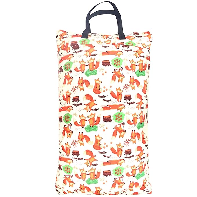 wegreeco Reusable Hanging Wet Dry Cloth Diaper Bag (Orange, Fox)