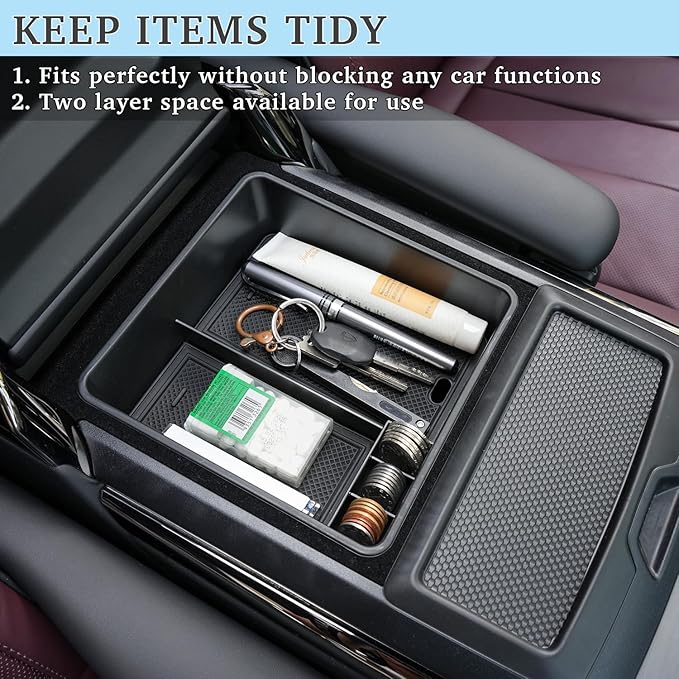 Center Console Organizer for 2023-2026 Range Rover & Range Rover Sport (without Refrigerator), Armrest Storage Box Insert Tray Interior Accessories