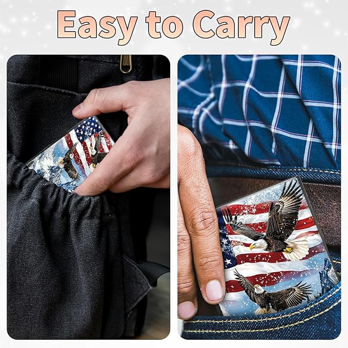 Slim Credit Card Holder, Eagle Iceberg American Flag RFID Blocking Metal Wallet for Men & Women, Aluminum Minimalist Hard Case Pocket-Sized Business Cards Organizer (Fits Up to 10 Cards)