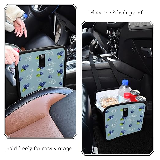 Blueberry Car Trash Can Cute Fruit Foldable Hanging Car Trash Bag Bin Auto Garbage Can Leak-Proof Car Organizer(Large)