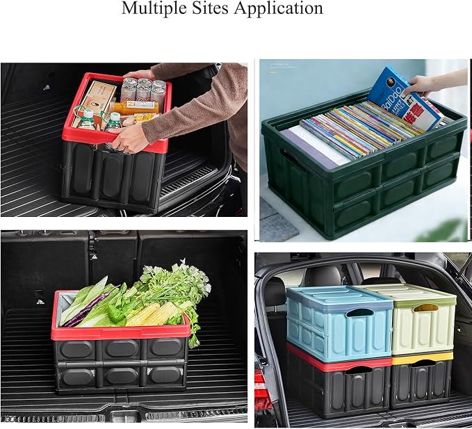 Collapsible Storage Bins with Lids 55L, Trunk Organizer for SUV Foldable Plastic Outdoor Storage Containers with Secure Latches, Waterproof Cargo Box for Camping Home, Garage, Closet 2PCKS