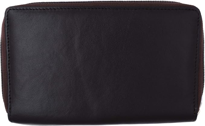 MARSHAL Genuine Leather Double Zipper Clutch Checkbook Wallet for Women #4575CF (RFID Brown)