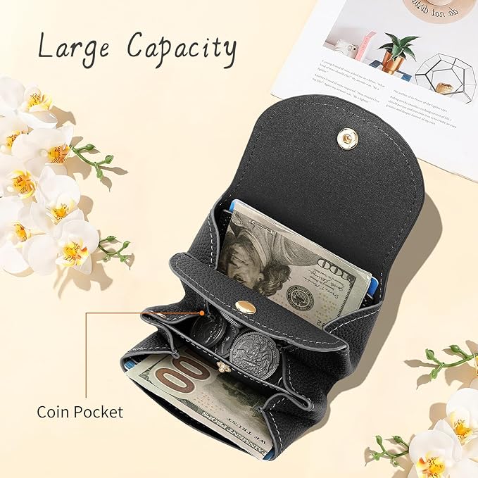 SENDEFN Leather Coin Purse for Women Small 3 Cash Change Pouch Holder Wallets