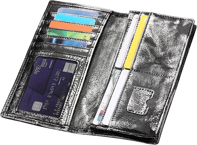 Le'aokuu Mens Leather Zipper Pocket Id Business Card Case Holder Organizer Wallet Phone Case Designer Bifold Checkbook Purse