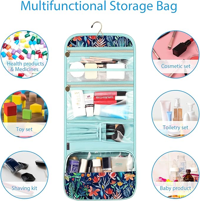 Fintie Portable Toiletry Cosmetic Travel Bag, Large Water Resistant Hanging Makeup Organizer Storage Pouch Case for Women Girls (Jungle Night)
