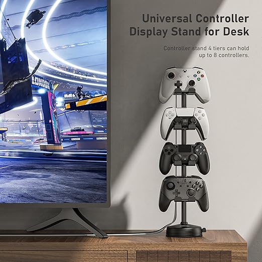 MANMUVIMO Headphone Controller Storage Holder for Desk 4 Tiers with Anti-Slip Stable Suction Cup, Controller Holder, Universal Gaming Desk Accessories for PS5/PS4/Xbox Series/Xbox One