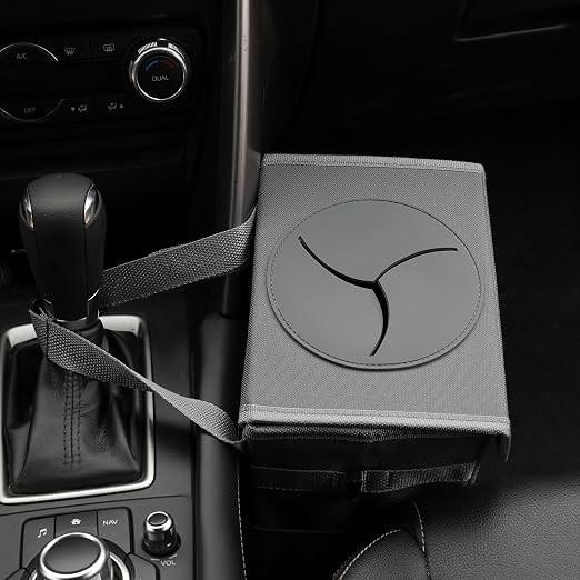 AOKJOY Car Garbage can with lid Leak Proof Vehicle Trash Can 3 Storage Pockets Hanging Waterproof car Trash Bag for SUV Grey