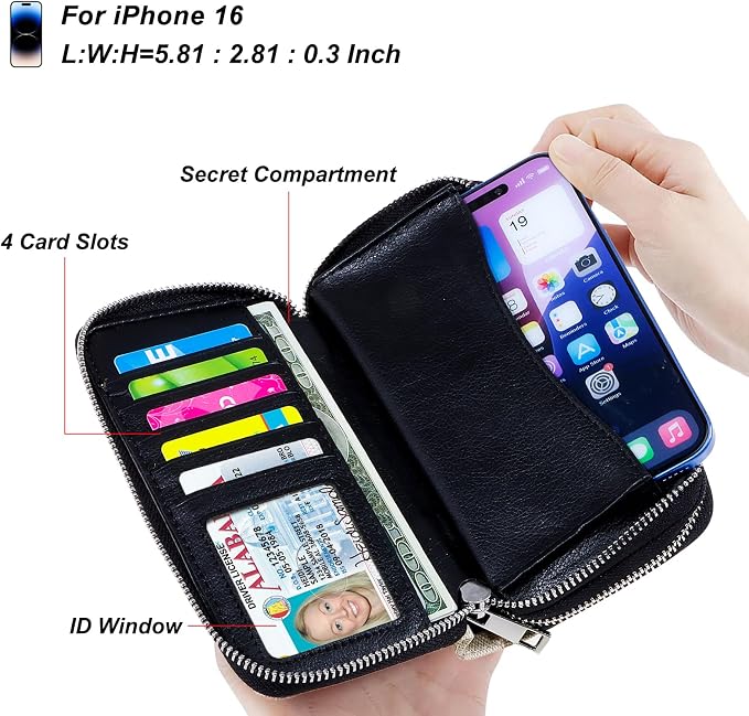 Cellphone Wallet for Women Dual Zipper Long Purse with Removable Wristlet