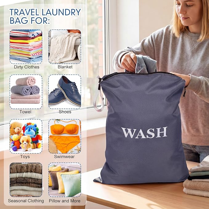 Hsei 4 Pcs Travel Laundry Bags Bulk 22 x 14 Inch Washable Waterproof Wet Dry Bag for Dirty Clothes Gym Foldable Organizer with Zipper Travel Accessoriesfor Swimming Yoga Bathing Suit (Dark Colors)