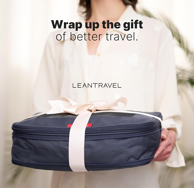 LeanTravel Premium Compression Packing Cubes for Travel - Suitcase Organizer Bags with Double Zipper & Breathable Mesh Panel - Space Saving Carry On Luggage Essentials (3-Pack, Navy Blue)