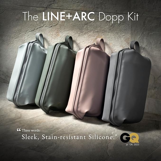 LINE+ARC Easy-to-Clean Silicone Dopp Kit (As Seen in Glamour and GQ) Extra-Wide Opening Anti-Stain (Forest, 3.5L) Toiletry Bag Travel Set Makeup Organizer Cosmetics Case Fabric Simple Hang Loop