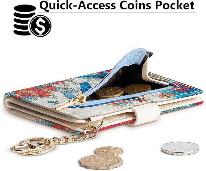 Airkit Small Wallets Woman RFID Blocking Leather Credit Card Holder - with ID Window - Card Wallets for Women - with Zipper Coin Purse - Keychain Wallet