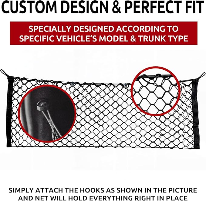 Envelope Style Automotive Elastic Trunk Mesh Cargo Net for Chevrolet Malibu 2019-2026 - Premium Trunk Organizer and Storage - Luggage Net for Sedan - Best Car Organizer for Chevrolet Malibu